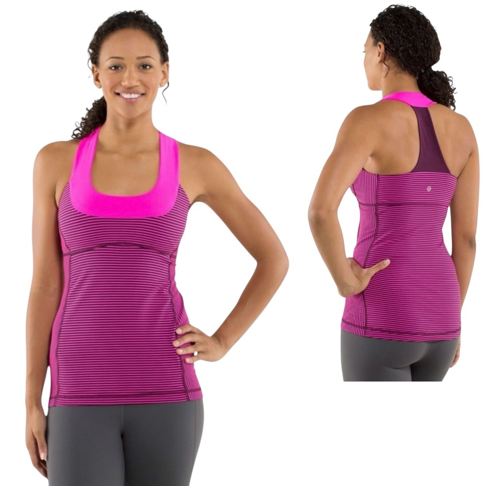 Lululemon Striped Racerback Tank Top Pink Purple Built-in Bra Womens Size 4 #320